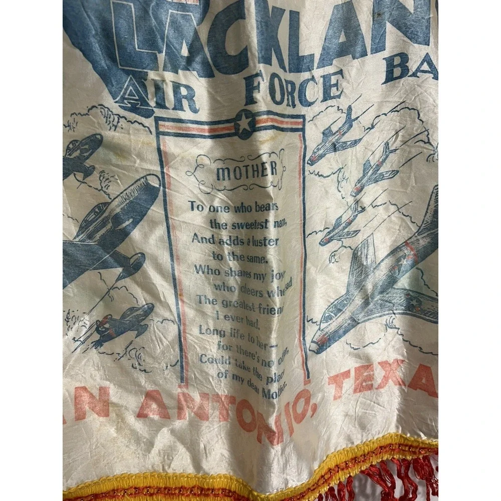 Vintage Lackland Air Force Base Mother Fringed Satin Souvenir Pillow Case